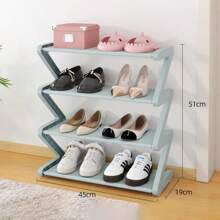 1pc 4-Tier Z-Shaped Shoe Rack, Plastic Freestanding Storage Shelf, Multifunctional Large-Capacity Storage Rack,Easy Assembly Floor Mounted Organizer For Living Room, No-Tool Installation, Stackable Home & Dorm Room Essential,Save Space, Home Organization Shoes And Boots Storage Sundries, Suitable For Corridors, Closets, Living Rooms, Bedrooms