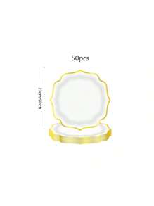 10 件/20 件，白色扇贝形 9 英寸/7 英寸纸盘，金箔白色扇贝形甜点纸盘，一次性扇贝纸盘带金箔边缘浅白盘，适用于茶会沐浴生日 - 白色 - 查看 12