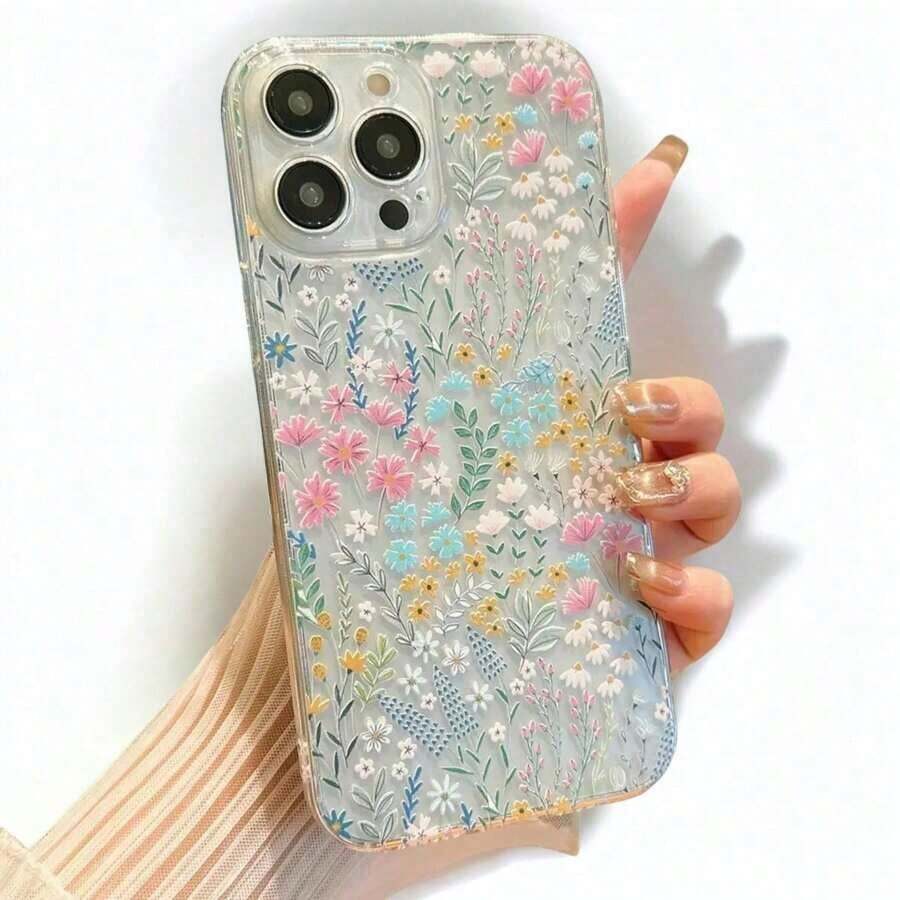 Funda para teléfono con diseño floral (1 unidad), protectora, ideal para phone Plus, X, XR, XS, 11, 12, 13, 14 y 15 Pro. - transparente - Ver 1
