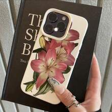 1pc TPU Material Elegant Pink Lily Flower Pattern Phone Case Compatible With Iphone/ Phones - White - View 3