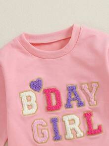 1st Birthday Outfit Baby Boy Girl Jumpsuit Cute Embroidery Long Sleeve Romper Bodysuit One Year Old Birthday Clothes - 粉色 - 查看 3