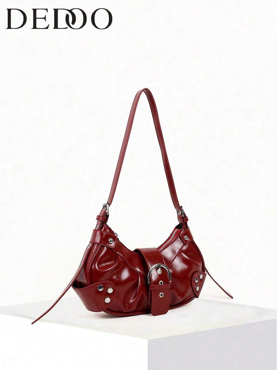 Dedoo 2024 Hot Maillard Style Retro Hot Girl Y2K Leopard Print One-Shoulder Christmas Gift - Burgundy - View 1