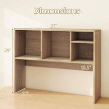 Desk Hutch, Desktop Shelf With 4 Shelves, Desk Bookshelf W/Anti-Toppling Devices, Wood Table Top Bookshelf Organizer, Small Desk Shelf For Study, Office, Dorm (Natural, 4 Shelves) - 自然的 - 查看 3