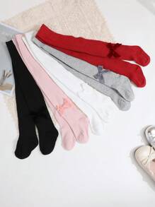 5 件套女童纯色天鹅绒蝴蝶结紧身裤，适合日常穿着，四季皆宜 - 彩色 - 查看 5