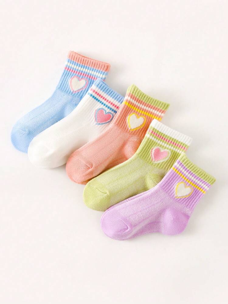 5 双女孩学校/中筒袜，彩色条纹学校风格，心形装饰百搭中筒休闲时尚运动袜，适合日常穿着、礼物、返校、校园风格、运动装、教室、新学期、学生、返校季 - 彩色 - 查看 8