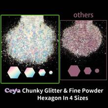 Glow In The Dark Glitter, 3.3oz/ 95g White Luminous Chunky Glitter Mix Fine Powder Flakes Fluoresnt Nail Sequins For Epoxy Resin, Tumblers, Halloween Party, Festival Decor - A-天藍色 + A-混合光澤 - 查看 3