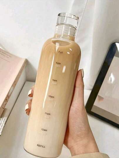 1个/500ml/750ml/便携式塑料水瓶，适合女士，容量大，外观漂亮，摇摇杯，时间，玻璃果汁瓶，水瓶