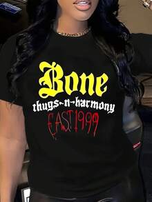 80'S Made 90'S RAISED MUSIC Print Street T-Shirt, Plus Size Women'S With Retro 80s And 90s Party Graphics, High Stretch Knit Fabric Suitable For Daily Wear At Home, Outdoor Sports And Casual Wear Casual Short Sleeve Top For Spring & Summer, Women's Clothing - 白色1 - 查看 1