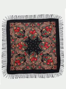 1pc Women's Autumn/Winter Bohemian Style Printed Square Scarf, Large Size Tassel Shawl Wrap Handkerchief, Multi-Scenario Use - Multicolor - View 5