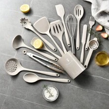 15件套硅胶烹饪用具套装 - 食品级认证，耐热高达446°F（约230°C），不粘锅具套装包含夹子、铲子、勺子、刷子、打蛋器等，厨房小工具，可放入洗碗机清洗。 - 彩色 - 查看 10