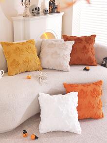1 Peça Capa de Almofada Decorativa de Outono/Inverno, Padrão de Folha de Bordo, Artesanato Acolchoado, Adequado para Quarto, Quarto, Decoração de Sofá, Almofada, Almofada de Arremesso, Marrom (Sem Enchimento de Almofada) - Castanho - Visão 3