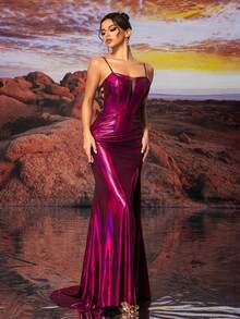 Slip Dress Sparkly Sexy Design Back Carved Formal Evening Dress Party Dress Wedding Guest Dress Evening Dress - Red - View 5