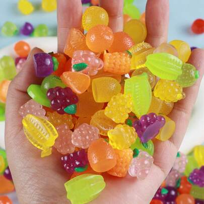 10pcs Glow-In-The-Dark Artificial Fruit Toys, Handmade Miniature Tabletop Decor, Random Style Resin DIY Jewelry Craft Materials