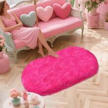 Alfombra peluda ultrasuave para sala de estar y dormitorio, extragrande, con base de goma antideslizante y 4 almohadillas autoadhesivas, 100 % poliéster, bordes cosidos resistentes, ideal como regalo de Navidad. - Rosa Fucsia - Ver 7