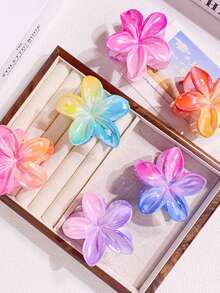 1个/3个/6个 花卉印花波西米亚风ABS塑料（ABS树脂）2025新款热销电镀雏菊发夹，适合返校、度假、旅行、派对、生日、办公室、海滩等场合，时尚爪夹冬季发饰时尚发爪