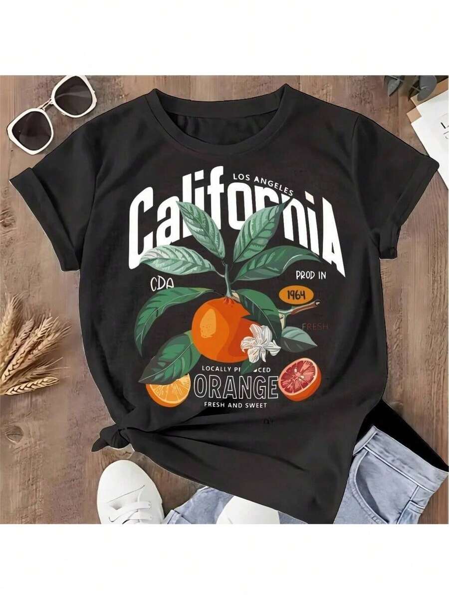 WOMEN'S SHIRT WITH ORANGE FRUIT PRINT