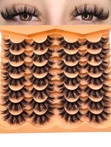 14 Pairs Of Thick, Elegant D-Shaped Curly False Eyelashes, Natural Looking Soft And Fluffy Faux Mink Lashes 3D False Eyelashes Russian Curl Eyelashes Dramatic Messy Mink Lashes Intelligent Full Lash Strip Lengthening And Curling For Beauty Makeup, Reusable For Daily And Party Use, Can Be Used As Gifts Strip Lashes, Lashes, Eyelashes, Fake Lashes - 濃密款 - 查看 2