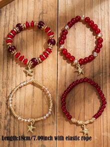 16/32Pcs Bohemian Ocean Style Stackable Handmade Sea Star Pendant Beaded Bracelet Set - For Women Vacation Travel Gift, Beach Party & Casual Daily Wear - Multicolor - View 2