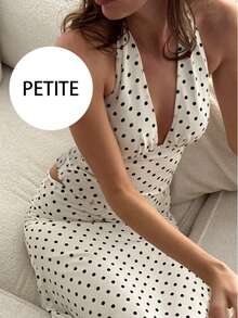 PETITE 波點拼色兩件套，優雅迷人派對風，Y2K 露背掛脖綁帶荷葉邊兩件套，休閒度假春夏季四季皆宜 - 黑與白 - 查看 1