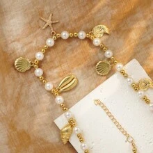 1 set d'une seule pièce composé d'un collier pendentif de style océan, de bijoux pour femmes en perles synthétiques CCB à la mode et d'une chaîne de clavicule convient à un usage quotidien et aux photos de vacances à la plage.