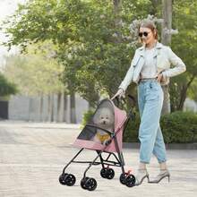 3-In-1 Stroller For Small Dogs And Cats, Foldable Stroller With Adjustable Handle, 4 Wheels, Breathable Mesh, Large Capacity, Easy To Carry, 97 X 45 X 55 Cm - Pink - View 3
