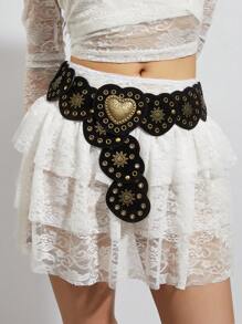 1 buc Curea Stil Boho Cowboy Western, Curea din piele punk cu cataramă unică în formă de inimă pentru femei, Accesoriu pentru curea boemă, potrivită pentru rochii, purtare zilnică, petreceri, Crăciun, cadouri