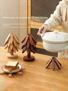 5PCS Wooden Christmas Tree Insulation Mat, Heat-Resistant Table Mat, Cup Mat, Anti Slip And Anti Scald Cup Mat Set, Protecting Desktop, Kitchen, Dining Table, Practical Accessories, Christmas Decoration, Home Decor