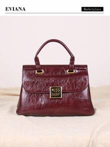 2025 New High-End Fashion Women's Handbag, Retro Burgundy Oiled Wax Leather Luxury Large Capacity Women's Messenger Bag, OL Commuter Style High-Quality Tote Briefcase, Elegant One Shoulder Crossbody Bag, Pleated Soft Leather Lock Unique Niche Design Women Bag - Multicolor - View 14