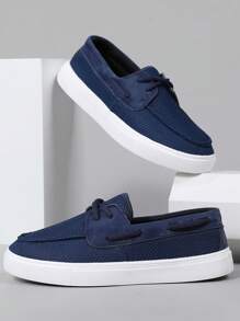 Zapatillas clásicas y versátiles para hombres, zapatos deportivos con cordones frontales de un solo toque, zapatillas de entrenamiento casuales para exteriores con puntera redonda, antideslizantes y con un diseño elegante y atractivo en color blanco