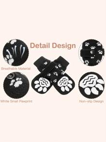4 件防滑狗袜，柔软可调节宠物爪子保护套，狗鞋，宠物鞋，狗猫袜，防滑室内外双面宠物爪子保护套，适用于小型、中型和大型犬，黑色，透气狗爪套户外配件 - 黑色 - 查看 6