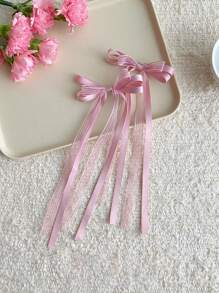 6pcs/2pcs Black/Beige/Pink 27cm/10.62in Extra Long Lace Mesh Ribbon Bow Hair Clips, Elegant Cute Simple Fashion Streetwear High-End Satin Lace Mesh Bow Retro Palace Style Minimalist, Suitable For Women Daily Decoration, Hairstyling, Makeup, Commute, Vacation, School, Party, Holiday, Gift, Claw Clips, Hair Claws, Hair Slide, Hair Barrettes, Alligator Hair Clip, Fall, Black Accessories, Winter Outfit For Women, Bows