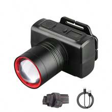 户外高亮度可充电头灯，带传感器、电量显示、变焦功能、长电池寿命 LED 头灯，适用于露营、徒步旅行、洞穴探险、钓鱼、狩猎