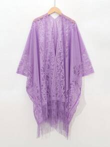 1pc Solid Color Lace Hollow Out Tassel Shawl Scarf Wrap For Women, Versatile For Dress - Multicolor - View 27