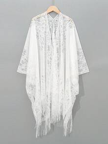 1pc Solid Color Lace Hollow Out Tassel Shawl Scarf Wrap For Women, Versatile For Dress - Multicolor - View 13