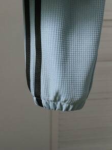 Toddler Boys Fresh Blue Outfit - Half-Open Collar Long Sleeve Polo Shirt + Contrast Trim Jogger Pants, Fashionable & Energetic Set Suitable For Spring/Autumn School, Outdoor, Casual Wear