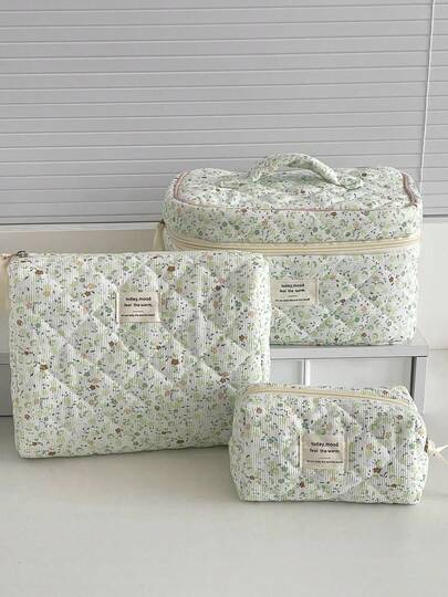 1pc/Set Floral Pattern Corduroy Makeup Bag, Multi-Functional Cosmetic Storage Pouch, Portable Zipper Makeup Organizer For Cosmetics, Skincare, Lipstick, Brushes, Hand Cream, Earphones, Coins, Keys, Small Items, Suitable For Home, Travel, Vacation, School, Makeup Bag, Toiletry Bag, Travel Essential, Cruise Essential, Dorm Essential, Bridesmaid Gift, Mother's Gift, Birthday Gift, Gift For Friends And Teachers