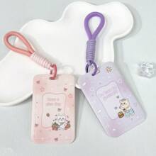 INS 风格 ABS 滑盖英文草莓猫卡夹，学生证件夹，校园卡夹，钱包，防丢失保护套，男女通用，适用于学校用品，返校 - 彩色 - 查看 10