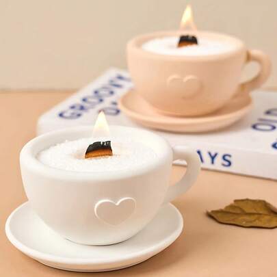 Silicone Mould-2pcs/Set Cute Teacup Candle Cup Silicone Mould DIY Coffee Cup Storage Tray Craft Plaster Resin Flower Pot Casting Mould Home Decoration