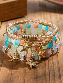 16/32Pcs Bohemian Ocean Style Stackable Handmade Sea Star Pendant Beaded Bracelet Set - For Women Vacation Travel Gift, Beach Party & Casual Daily Wear - Multicolor - View 7