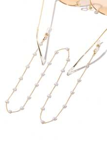 1条时尚心形珍珠眼镜链，时尚可爱硅胶防滑眼镜挂绳，眼镜带，也可作口罩挂绳使用 - 彩色 - 查看 1