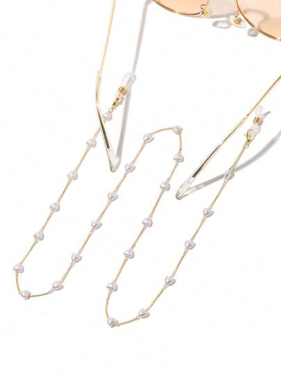 1条时尚心形珍珠眼镜链，时尚可爱硅胶防滑眼镜挂绳，眼镜带，也可作口罩挂绳使用