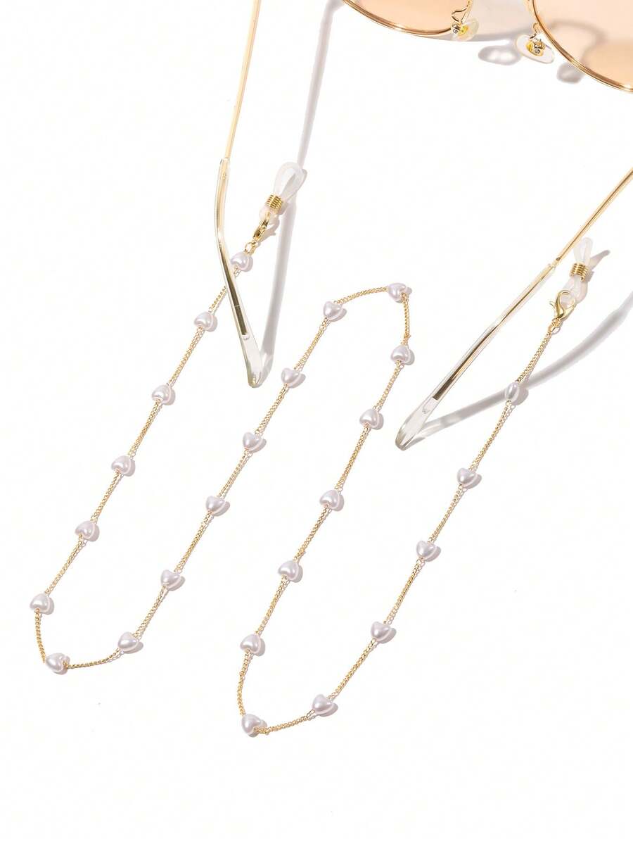 1条时尚心形珍珠眼镜链，时尚可爱硅胶防滑眼镜挂绳，眼镜带，也可作口罩挂绳使用 - 彩色 - 查看 1