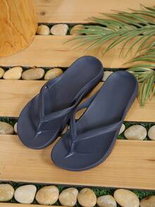 Spring To Summer Flip Flops With Arch Support, Non-Slip Flat, Waterproof EVA Material, Soft & Comfortable, Suitable For Couples, Beach, Pool, Vacation, Swimming, Outdoor Leisure, Bathing, Indoor Walking, Casual House Slippers - Navy Blue - View 7