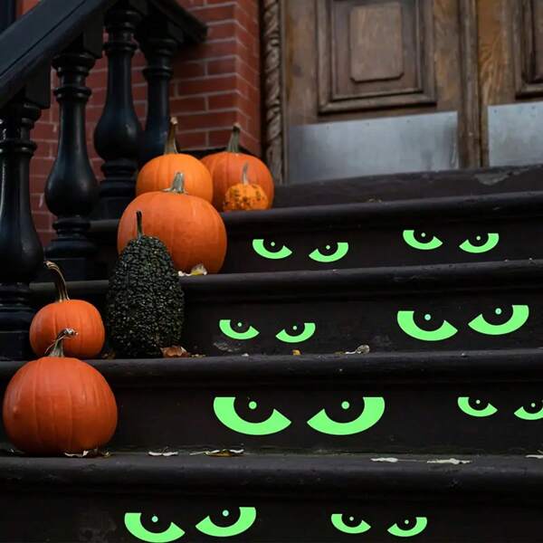 8 pares de ojos luminosos de Halloween, murciélagos, pegatinas de ventana de fantasmas, decoraciones fluorescentes removibles para ventanas, pegatinas para escaleras de Halloween, decoración de pared y ventana para el hogar, decoración de Halloween, decoración de habitación, decoración de otoño