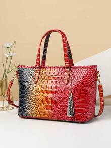 Classic Elegant Women's Bag Set,Fashionable Large Capacityr Bag Single Shoulder Bag,Crocodile Pattern Tote Bag,Light Luxury High-End Real Texture Crocodile Pattern Handbag - 4# Blue + Yellow + red - View 2