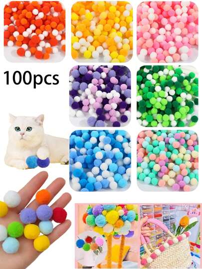 100 个 1 厘米毛绒绒球，彩虹涤纶工艺球，绒球非常适合 DIY 创意工艺装饰、工艺品、毛毡板、家居必需品、派对用品、复活节礼物、装饰品、挂饰和 DIY 项目、工艺配件、母亲节、婚礼季、毕业季、送给家人和朋友的礼物