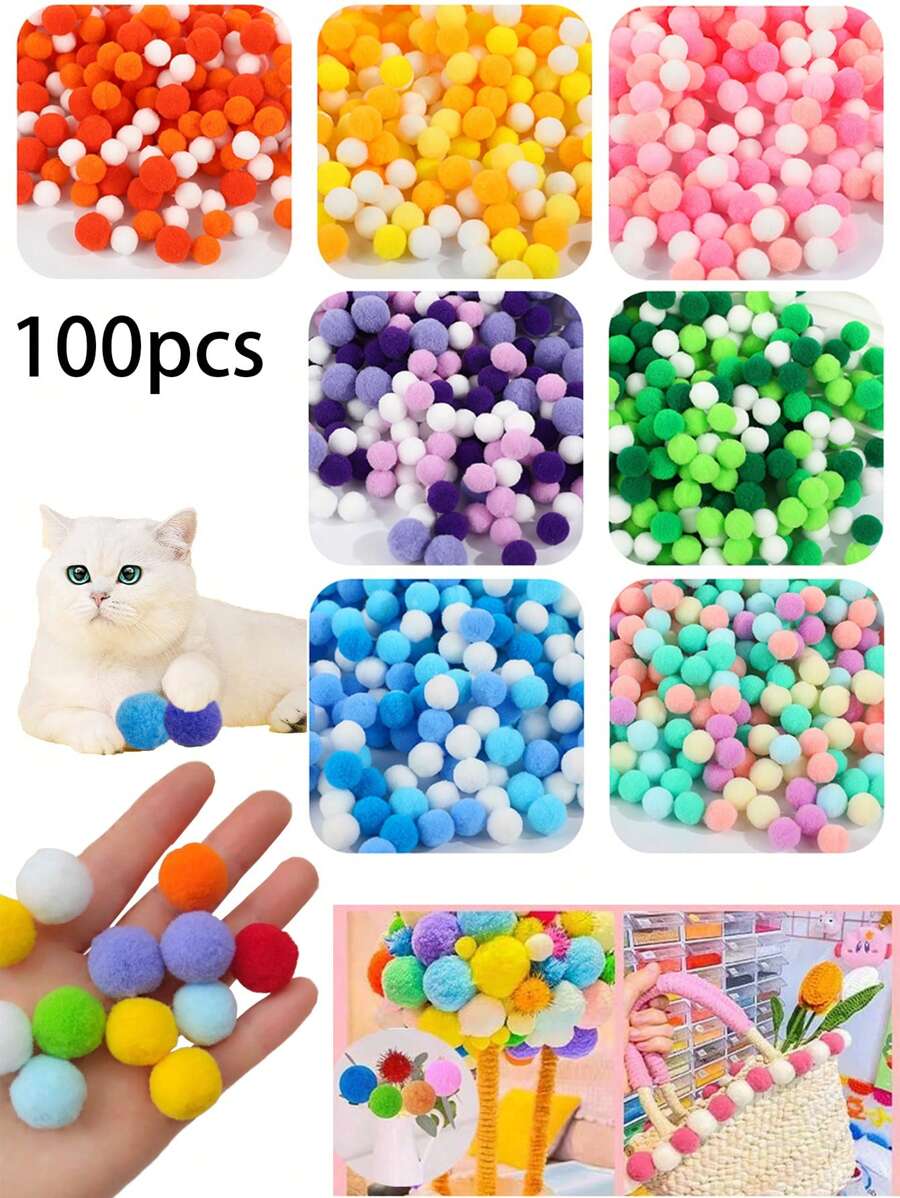 100 个 1 厘米毛绒绒球，彩虹涤纶工艺球，绒球非常适合 DIY 创意工艺装饰、工艺品、毛毡板、家居必需品、派对用品、复活节礼物、装饰品、挂饰和 DIY 项目、工艺配件、母亲节、婚礼季、毕业季、送给家人和朋友的礼物 - 彩色 - 查看 1