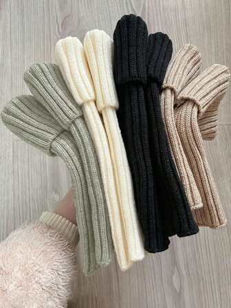 1/4 pares de calentadores de piernas acogedores de punto en beige, calentadores de piernas acogedores con capas, calentadores de piernas acogedores de estilo universitario de media caña, calentadores de piernas acogedores decorativos y versátiles de estilo japonés