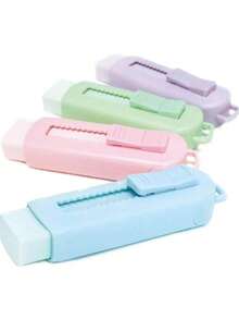1 pieza Borrador extraíble de color macaron vibrante - Diseño de dibujos animados creativos, forma rectangular duradera, con mecanismo de deslizamiento suave, perfecto para usar en escuelas y artículos de oficina.