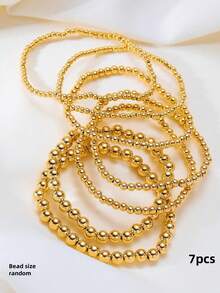 7pcs Retro Minimalist Beaded Bracelet Set, Elegant CCB Material, Suitable For Women, Daily, Commute, Date, Party, Holiday, Girlfriend Birthday Gift - Yellow Gold - View 14